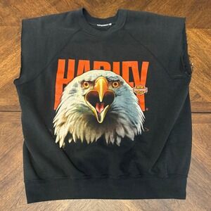 Vintage Harley Davidson Sun Denver Colorado Eagle Cut Off Sweatshirt Black XL |R